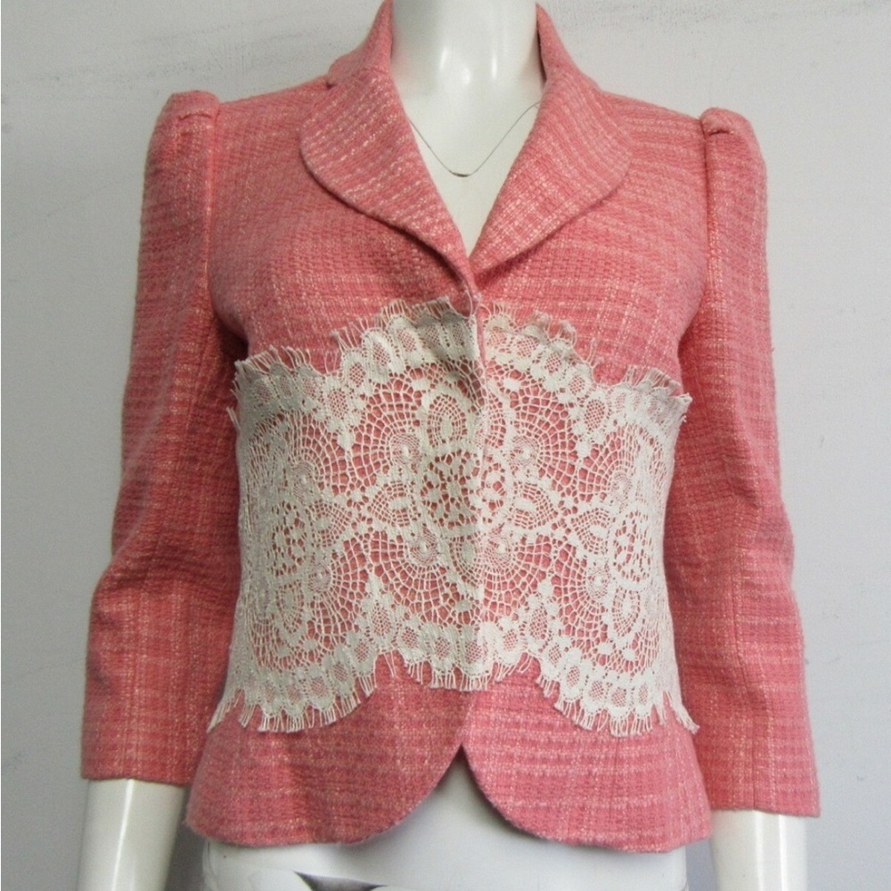 Robert Rodriguez Pink Lace Trimmed Tweed Blazer